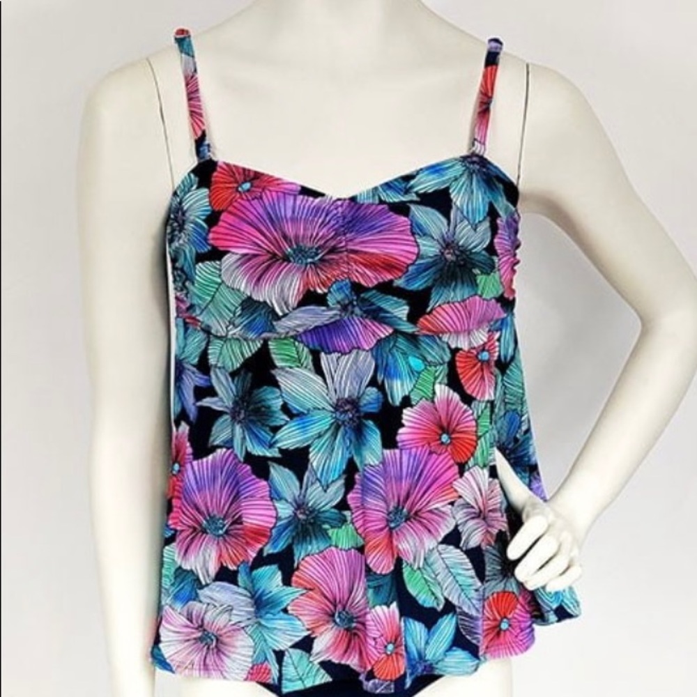 NWT Caribbean Joe Flower Power Swim Tankini Sz 8‎